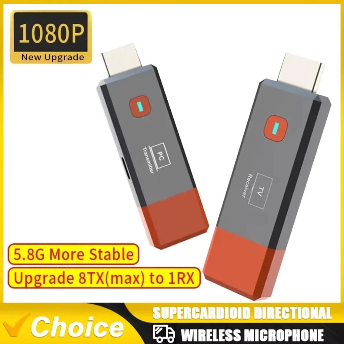 VIKEFON Trasmettitore HDMI wireless Ricevitore Kit extender wireless Trasmissione audio video 50M per telecamera TV Proiettore Telefono