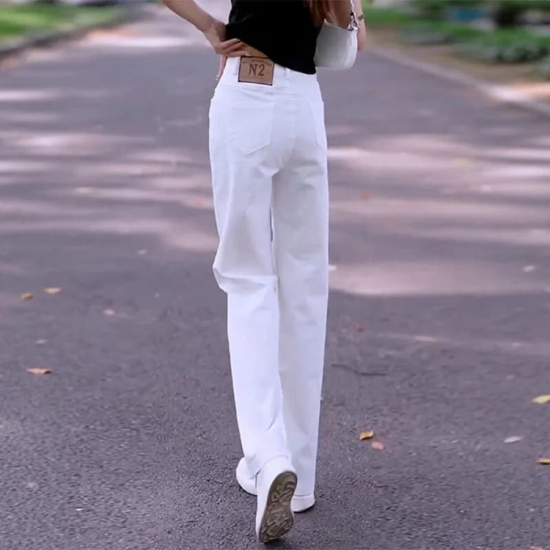 Jeans bianchi da donna Pantaloni casual primaverili e autunnali Moda versatili Pantaloni larghi a gamba larga per pendolarismo semplice
