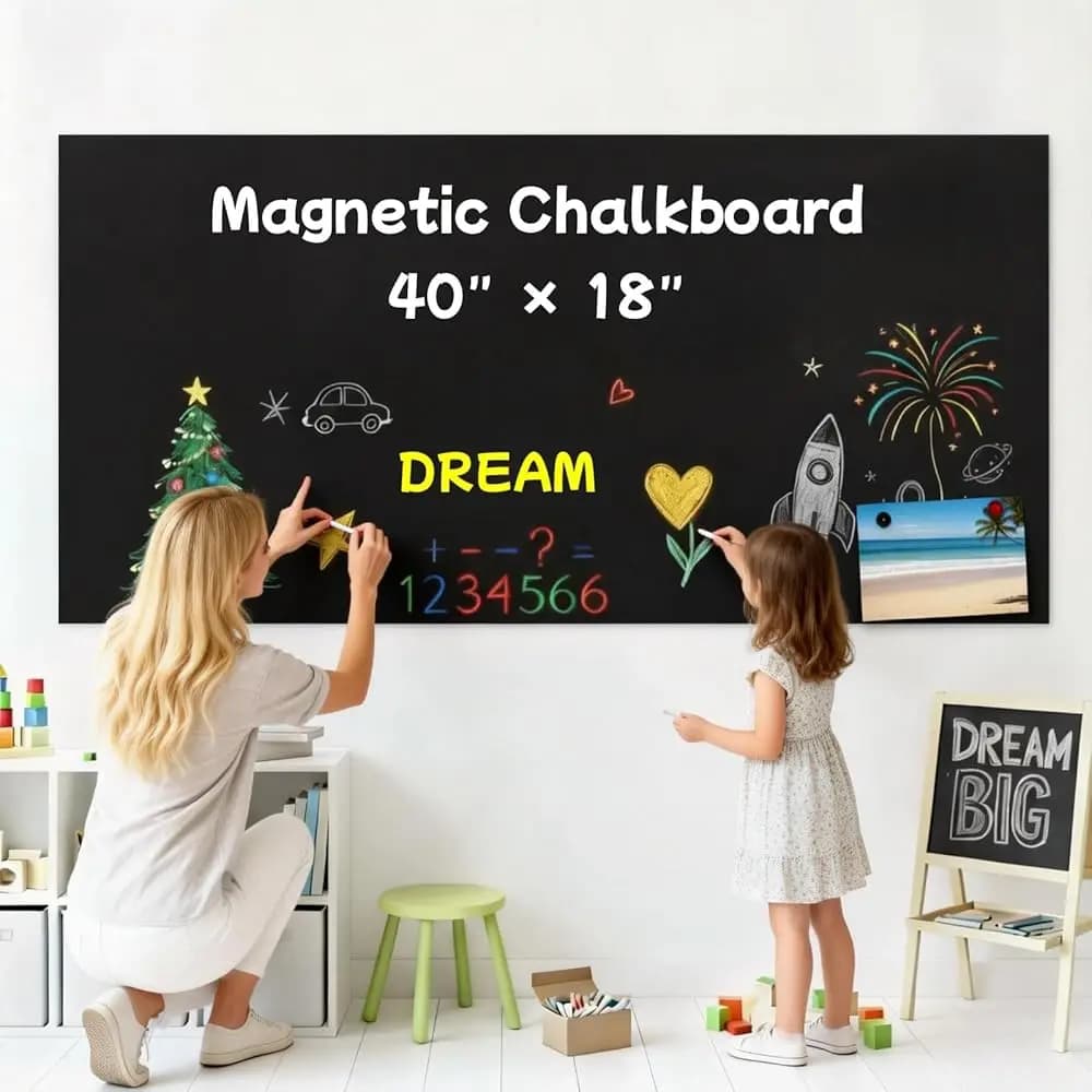 Lavagna Magnetica 40x18 – Lavagna Autoadesiva Peel & Stick con 6 Gessetti, 5 Pennarelli Liquidi, Magneti e Supporto, Classica Opaca