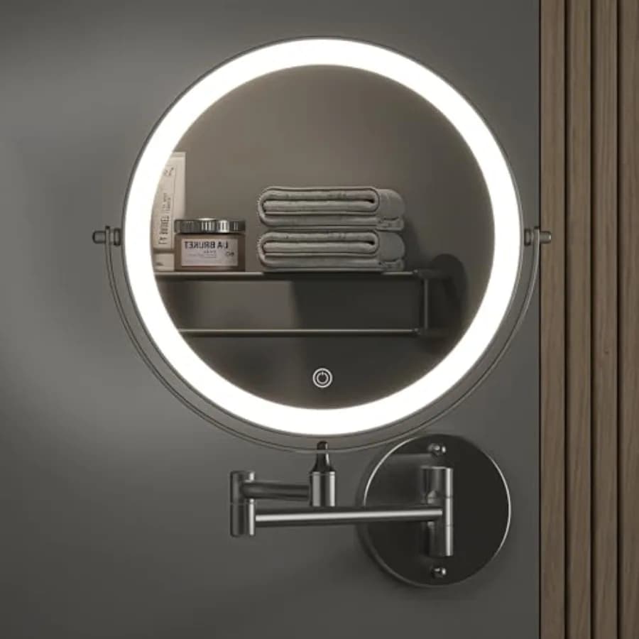 Specchio da Trucco da Parete da 8,5 Pollici con Ingrandimento, Ricaricabile 2000 mAh, Specchio da Toeletta con Luci, Specchio da Bagno con Dimmer