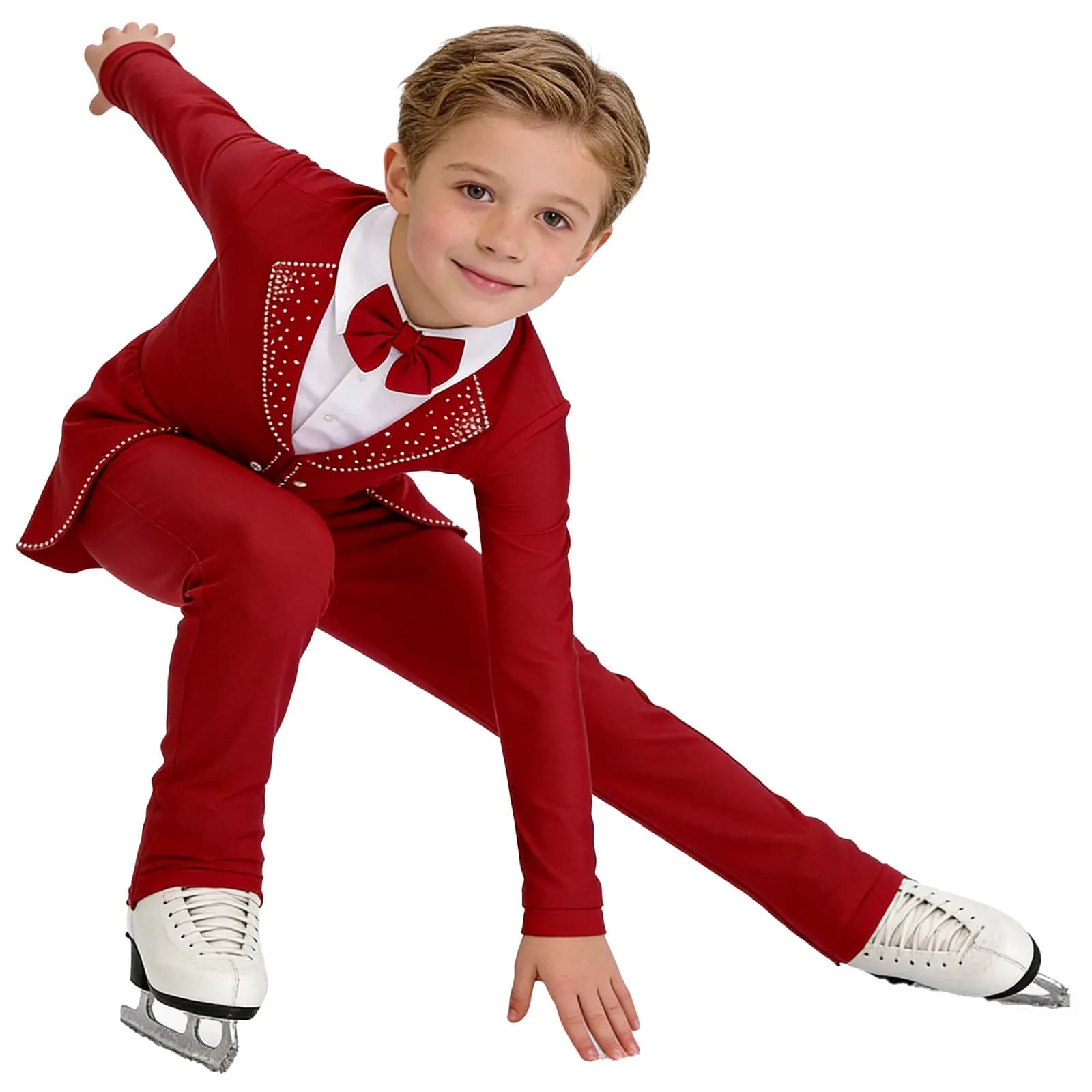 Tuta da Pattinaggio Artistico con Paillettes a Maniche Lunghe per Bambini, Costume per Danza Latina, Jazz, Balletto e Spettacoli
