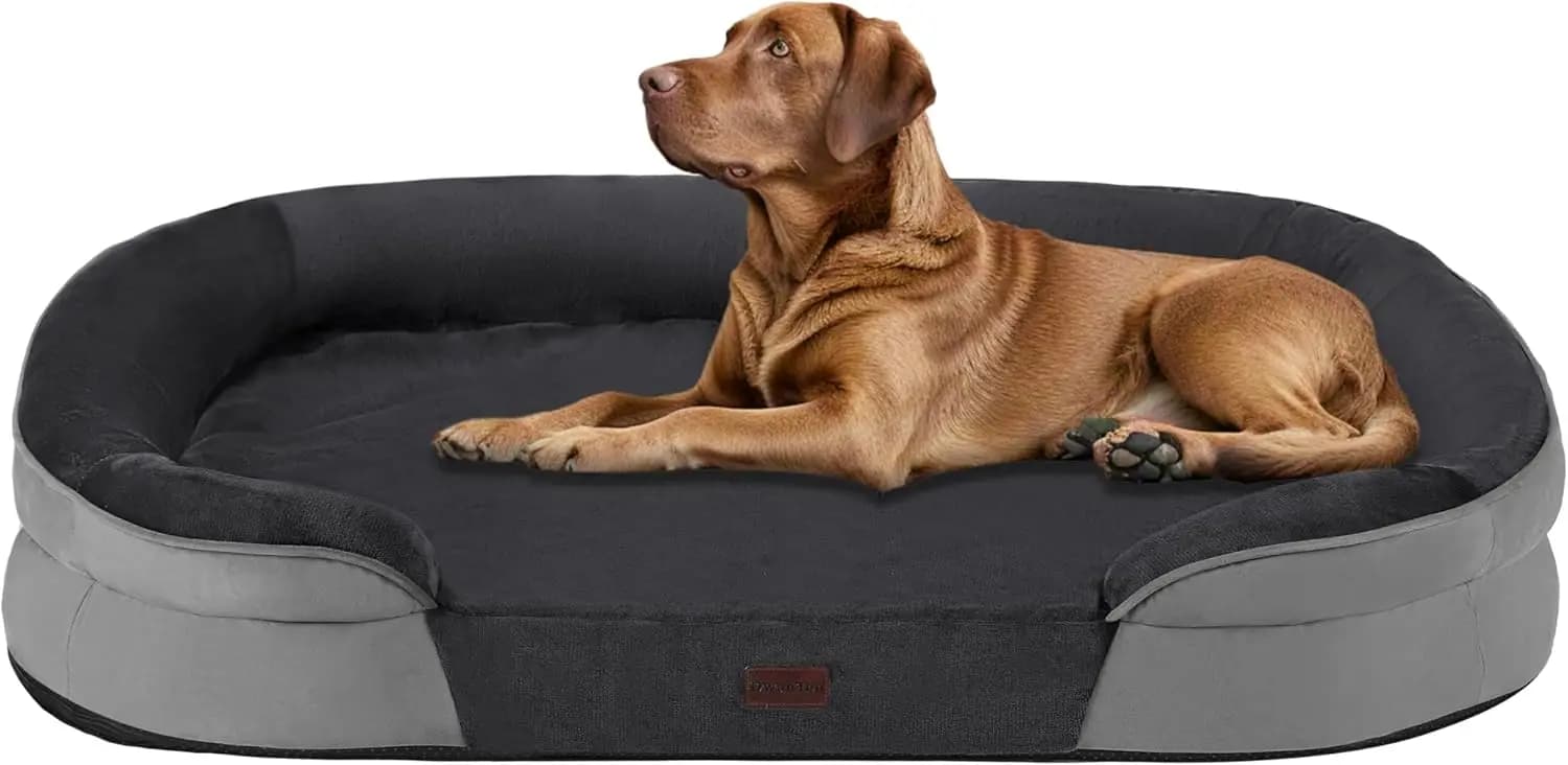 Dark-Gray 45-Inch Orthopedic Dog Sofa for Extra-Large Dogs, Gel Memory-Foam Padding, Four-Side Bolster, Waterproof, Removable Cover & Anti-Slip Bottom
