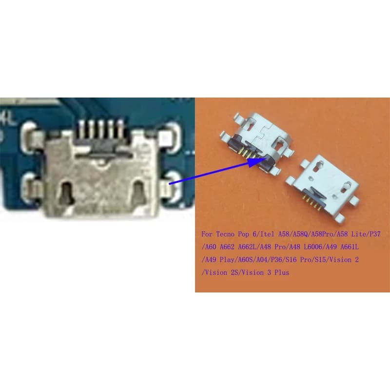 10-200 Pezzi Connettore di Ricarica USB per Itel A49 P36 A58 A48 S16 Pro P37 S15 A60 A04 Vision 2 2S A60S Tecno Pop 6