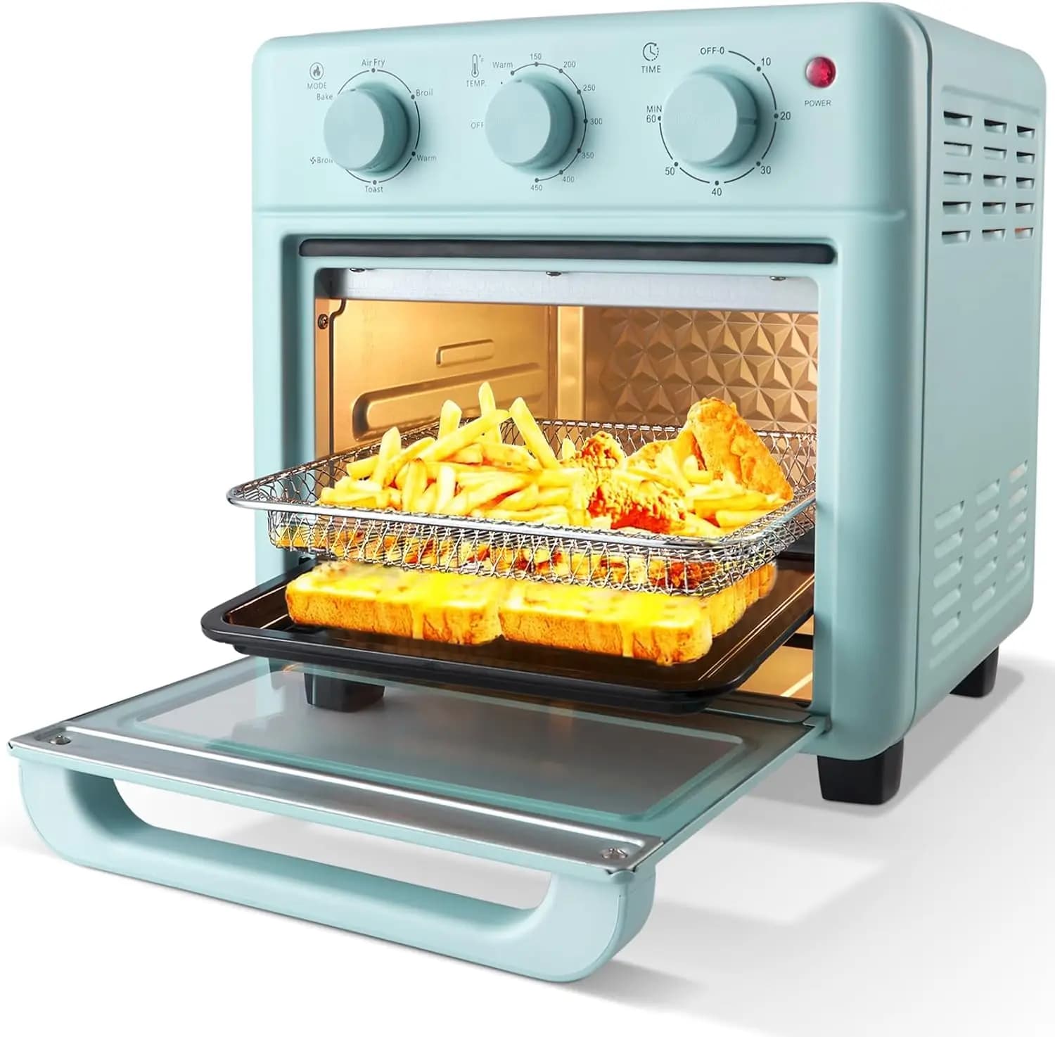 Toaster oven with combined retro air fryer, 16QT, blue, baking, toast, air frying, quick heating