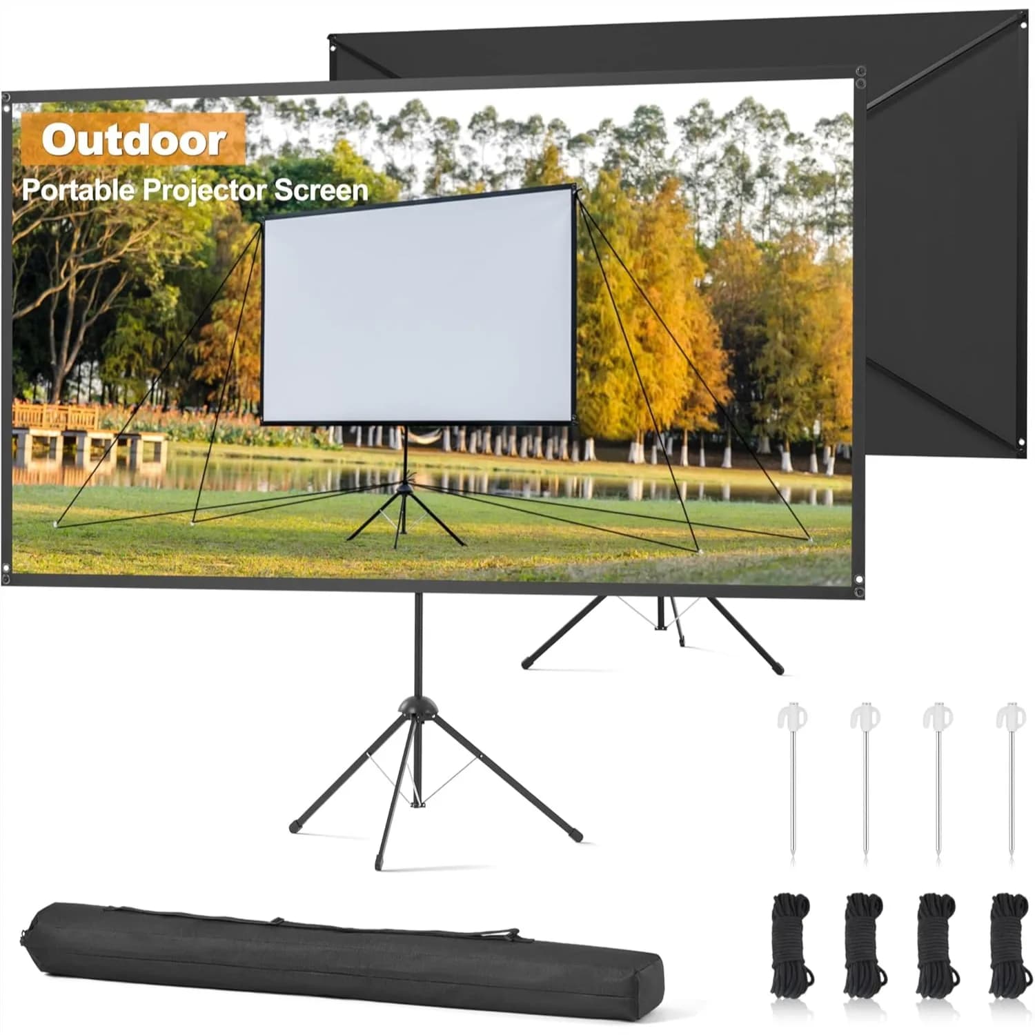 Schermo per proiettore da esterno da 120 pollici, formato 16:9 ad alto guadagno, resistente al vento con supporto, portatile 4K per home theater e campeggio