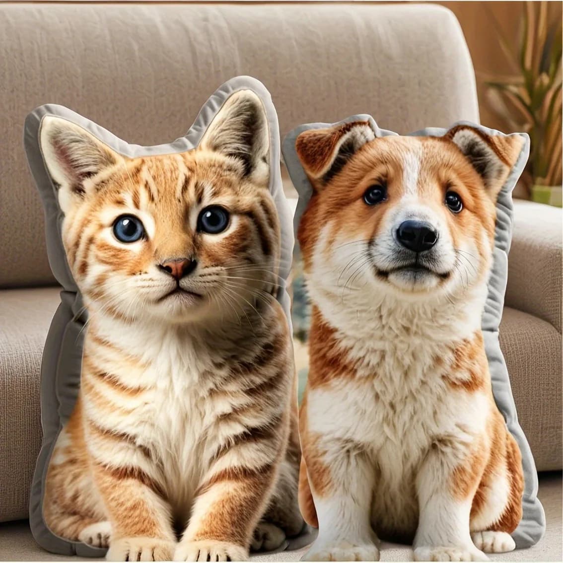Disegni di animali realistici stampati in 3D (gatti e cani), perfetti per decorare il divano o come comode cuscine per l'arredamento della casa. Personalizzazione