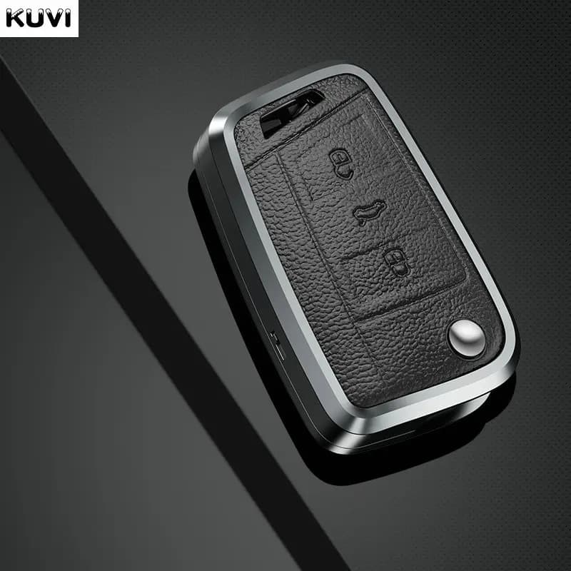 Custodia per chiave auto in pelle in lega di alluminio per VW Volkswagen Golf 7 MK7 Tiguan MK2 SEAT Ateca Leon FR 2 Ibiza Skoda Octavia A7
