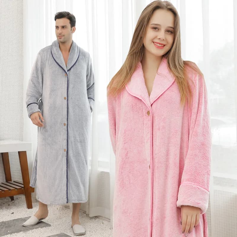 Men's Warm Flannel Bathrobe Soft Night Shirt Kimono Robes Lazy Nightwear Loungewear Casual Home Dressing Gown
