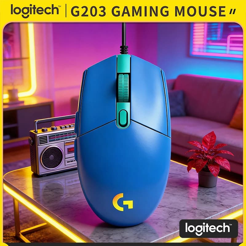 Logitech G203 wired gaming mouse simple no‑trouble installation customizable RGB illumination anti‑slip base USB pc gaming