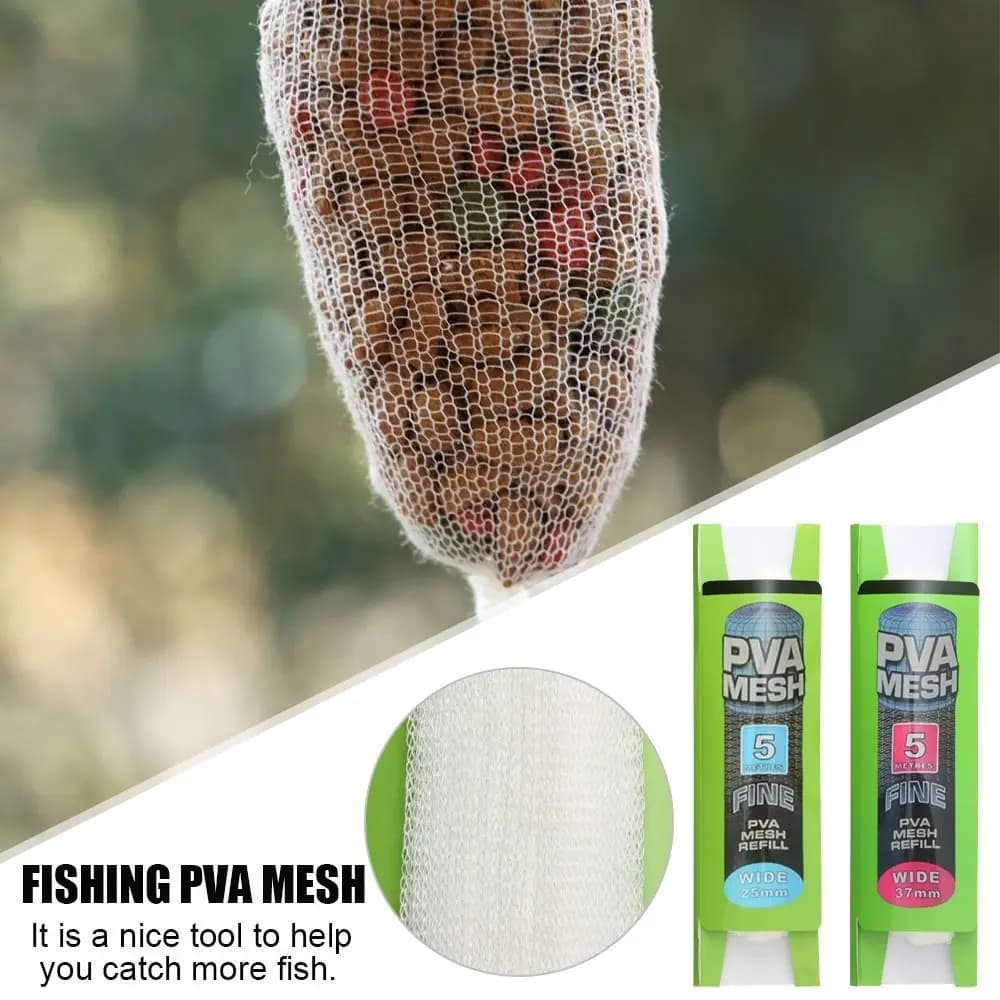 Sacchetto in PVA Idrosolubile da 5M/20M 25/37/44MM per Esche da Pesca, Sacchetto per Inneschi, Rete per Esche, per Carpe e Pesca a Fondo