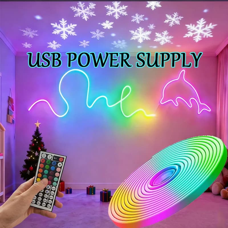 Luci al Neon LED RGB, Lampada USB 5V, Telecomando, Luminosità Regolabile, Striscia Modellabile - Retroilluminazione per Gaming