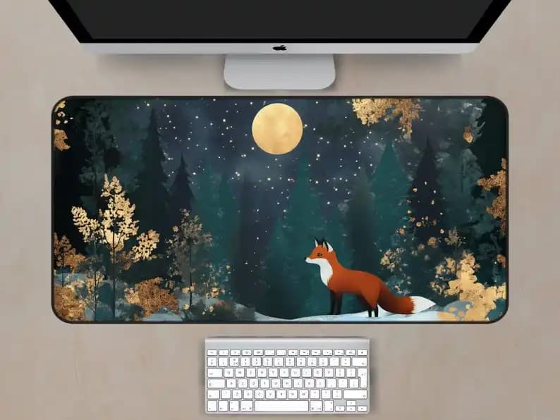 Fox Art Style Desk Mat, Non-slip and Waterproof Mouse Pad, Office and Gaming Desk Decoration Mat, A Perfect Gift for Friends.