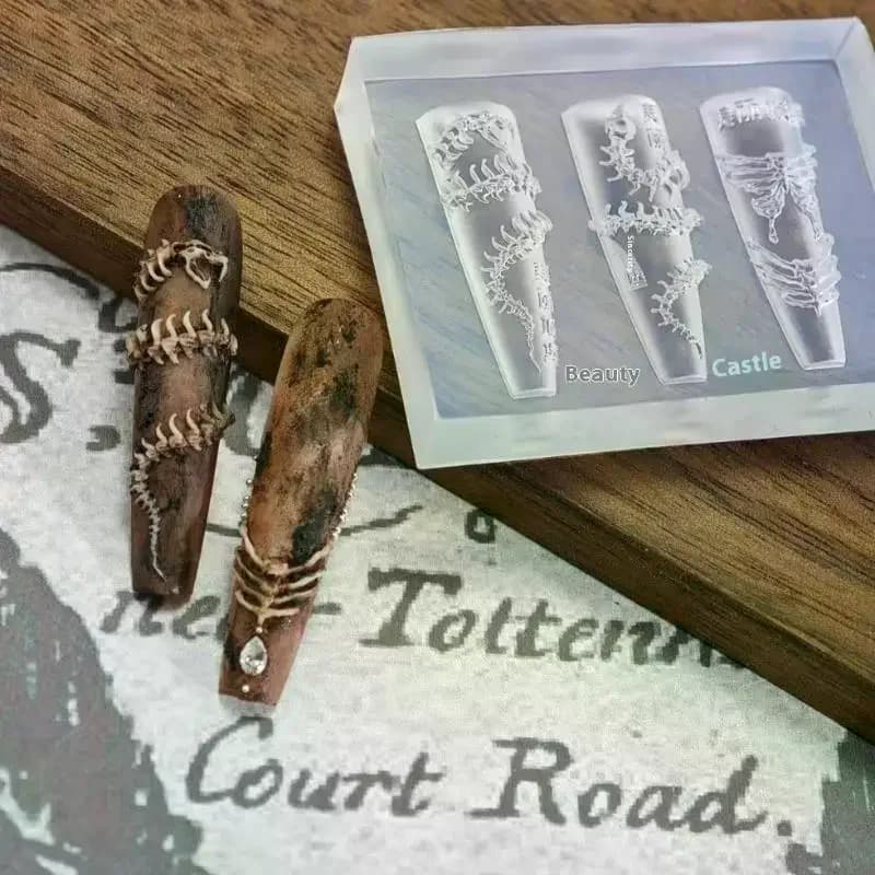 Stampo 3D per unghie a forma di osso di serpente, accessori per decorazioni nail art, design fai da te, stampi decorativi in silicone per nail art, stampo per unghie