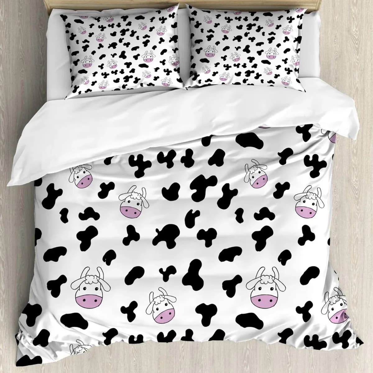 Set copripiumino con stampa mucca animale mucca Doodle disegno del fumetto allevamento allevamento copripiumino in poliestere Set doppia regina King Size