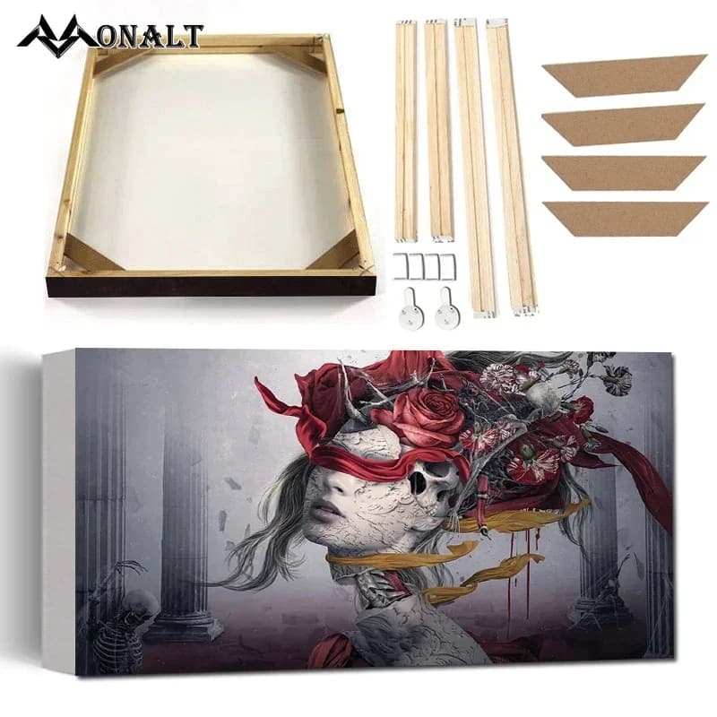 decorazioni per la casa Donna mascherata astratta Wall Art Canvas Painting con cornice Ala Fiori Figura Nordic Poster Stampe Immagine per vivere