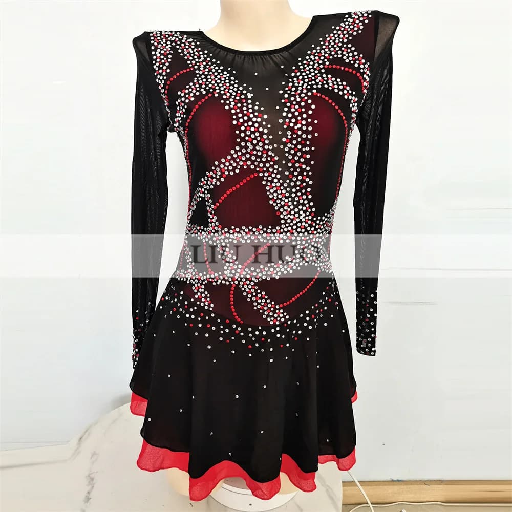 LIUHUO Donne Aldult Ragazza Adolescente Personalizza Costume Concorso di Prestazioni Body Pattinaggio di Figura sul Ghiaccio Vestito Danza Nero Rosso Rullo