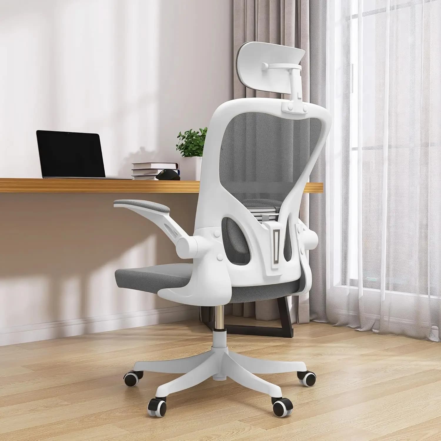 Office Chair Ergonomic Desk Chair with Lumbar Support&Headrest&Flip-up Arms Height Adjustable Rocking Swivel High Back -HOT