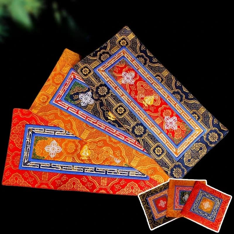 Red/Yellow/Blue Color Eight Auspicious Vajra Bell Pestle Pad Tibetan-style Fabric Buddhist Hall Desktop Decoration Supplies