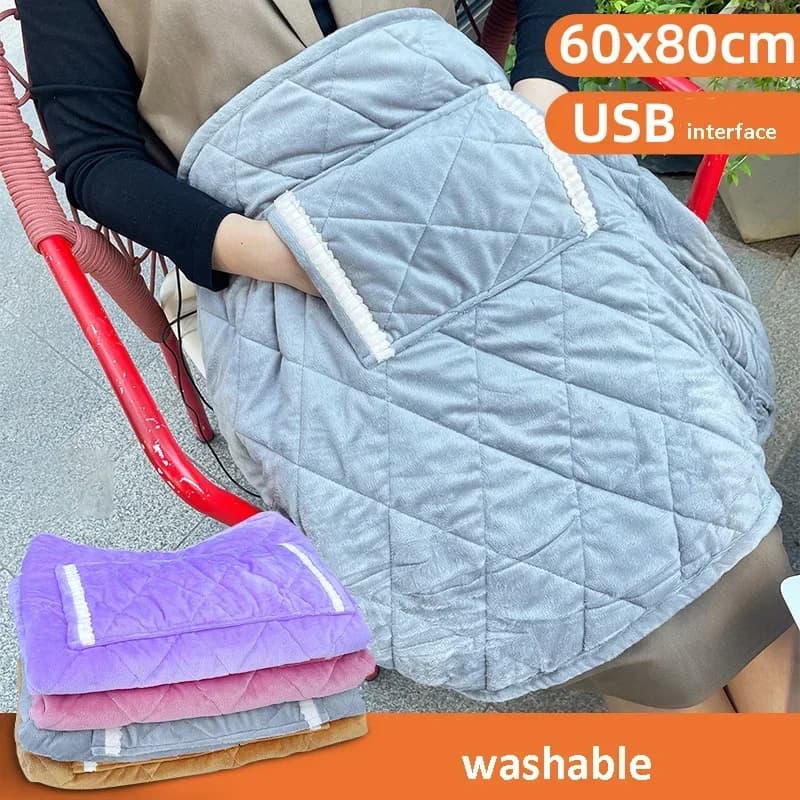 Riscaldatore elettrico in velluto con coperta USB da 60 * 80 cm con termostato lavabile in lavatrice tascabile Tappetino riscaldante elettrico per l'home office
