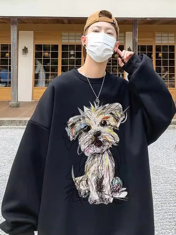 Felpa con Cappuccio Oversize Unisex a Maniche Lunghe in Cotone Termico con Stampa, Moda Giovanile Autunno Inverno, Calda e Spessa