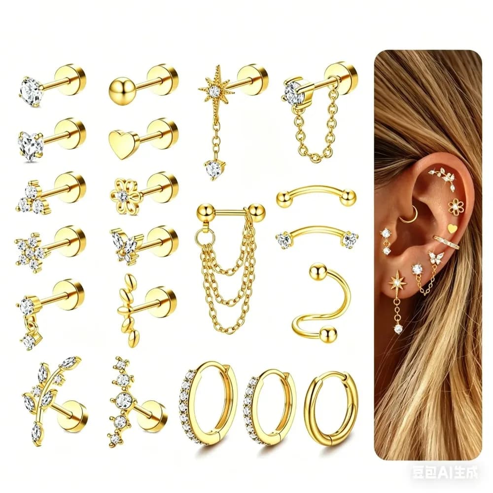Tragedin Earrings | Surgical-Grade Stainless Steel Flat-Back Earrings | Women's Stackable Earrings | Cubic Zirconia Chain Earrings | Stud Earrings | Hoop Earrings