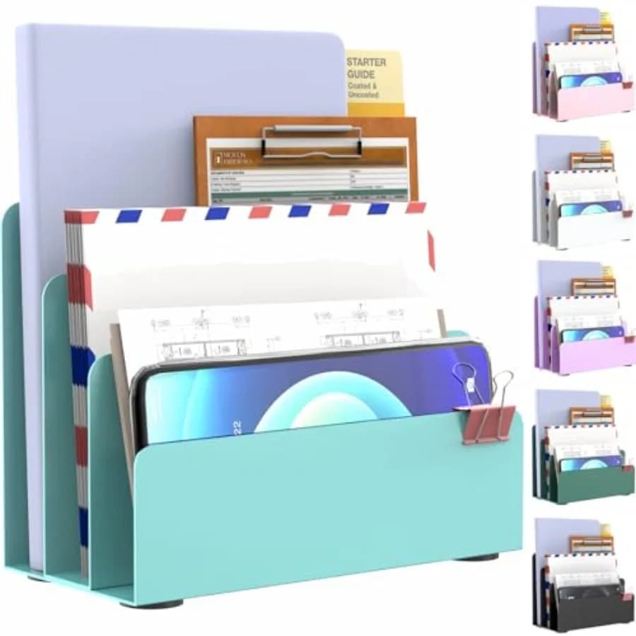 Mail Organizer Countertop, Small Desk File Organizer, Metal File Holder - Essential Workspace Organizers for Office Desk, Home