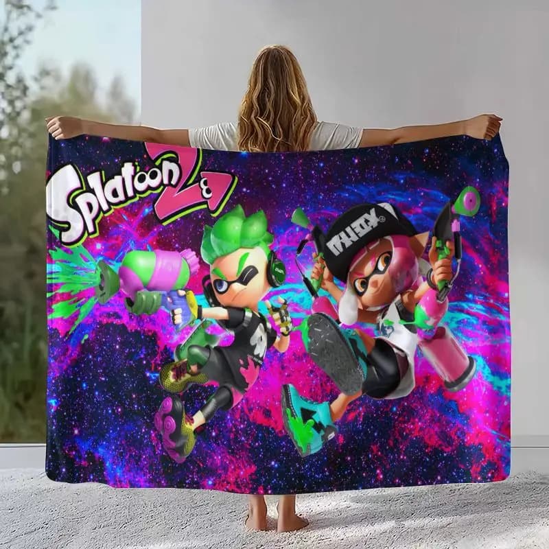 Classic Game Splatoon PC Cartoon Flannel Blanket,Ultra Soft Warm Plush Throw for Home Bedroom Bed Sofa Cover Office Camping