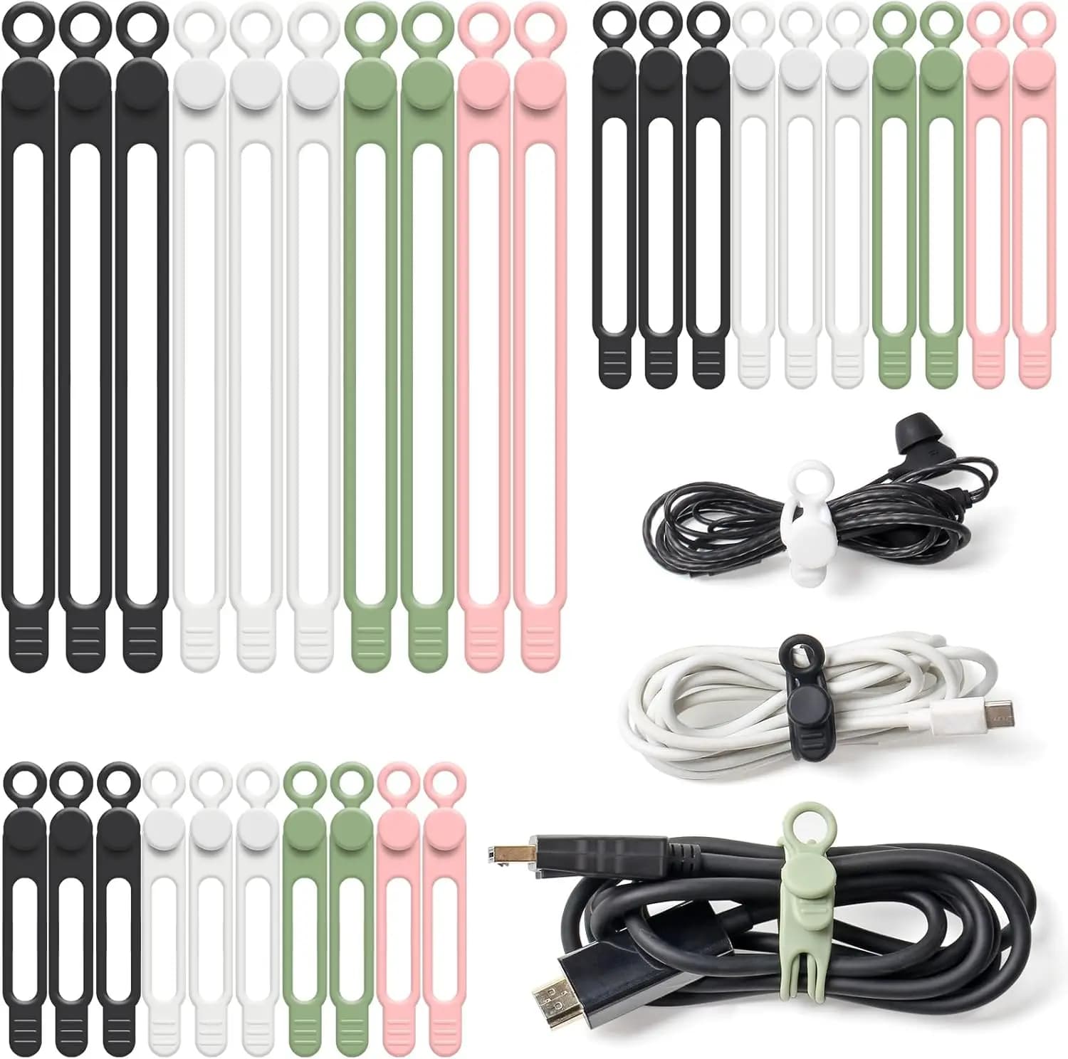 30 fascette fermacavi in silicone riutilizzabili, organizer elastici multiuso per elettronica e articoli da viaggio