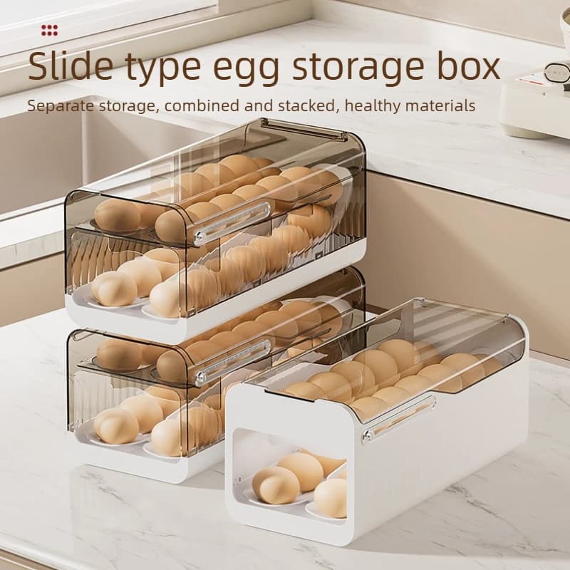 Automatic Rolling Egg Dispenser for Fridge 2-Tier Space-Saving Egg Holder Organizer Box Kitchen Clear Storage Rack