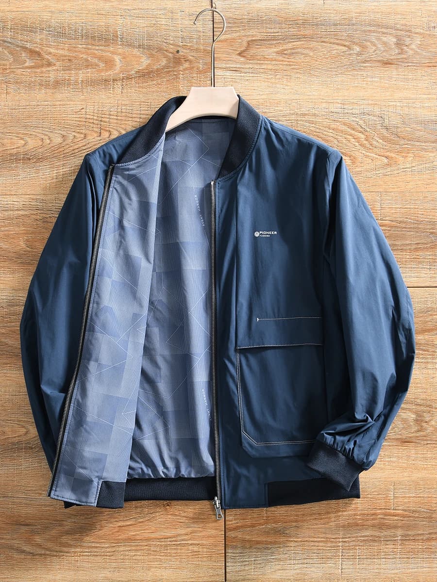 Double-Sided Wear Lightweight Casual Baseball Collar Men's Jacket Spring Autumn Versatile Fashionable Slim Fit Polyester Fiber
