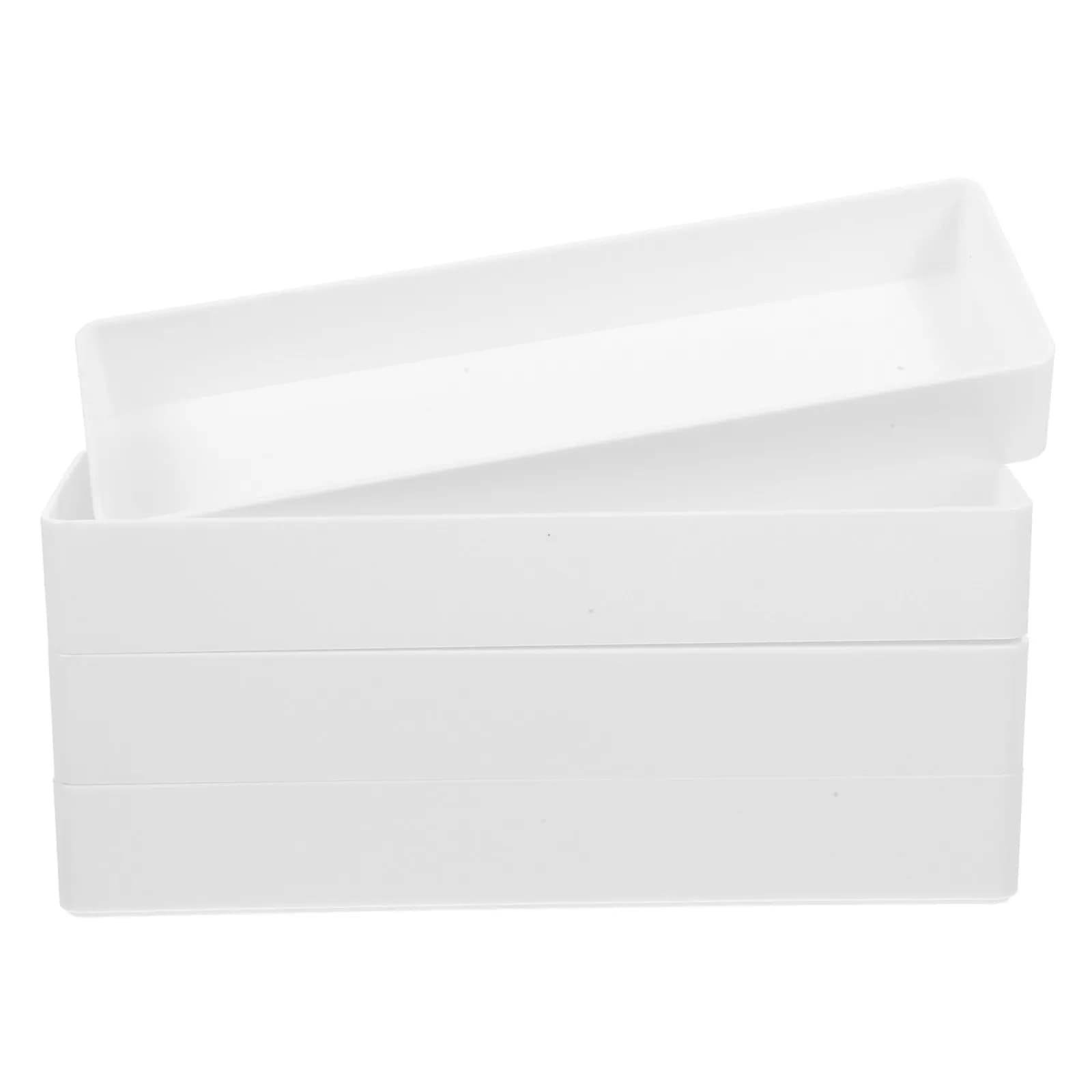Set di 4 Organizzatori Bianchi per Cassetti, Contenitori in Plastica Poco Profondi per Scrivania, Trucchi, Bagno e Accessori