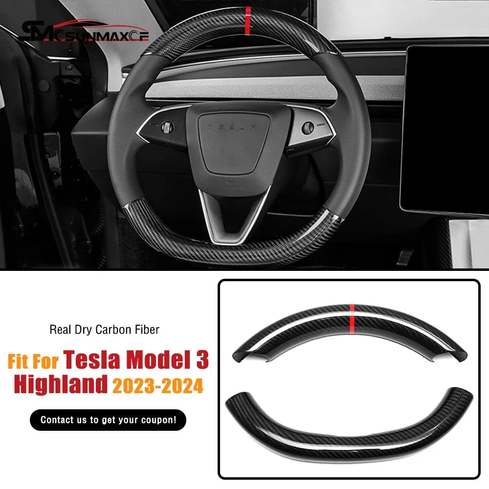 Accessori per coprivolante per auto in vera fibra di carbonio per Tesla Model 3 Highland 2024