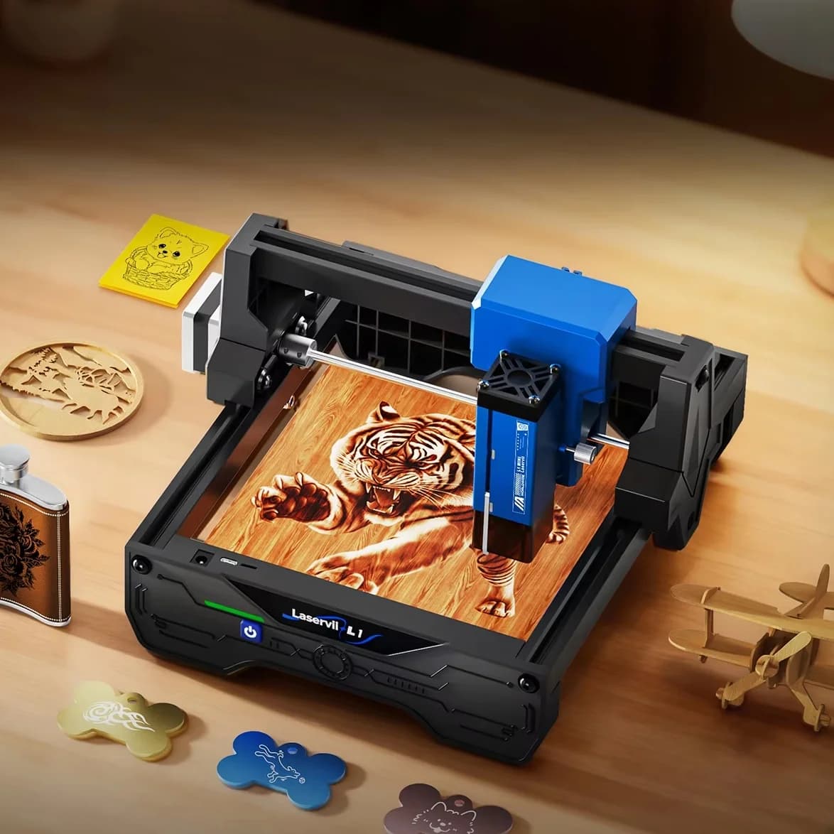 Laservii L1 Mini Desktop Laser Engraver: 150x150mm, 0.05mm Spot, 12000mm/min, 3W, Snap-Fit for Wood/Metal/Acrylic