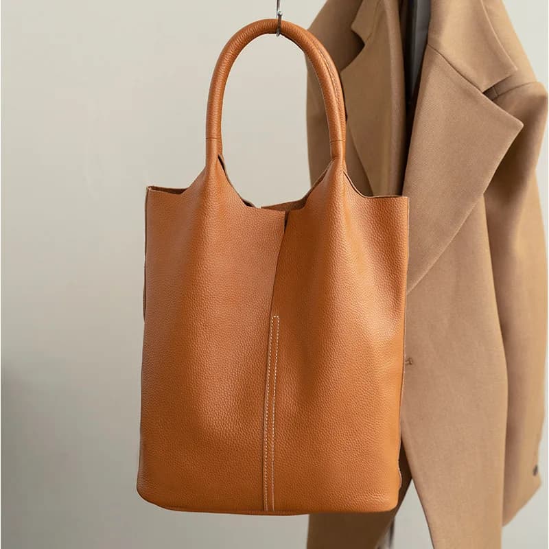Borse Tote di Lusso in Pelle di Vacchetta per Donna, Borsa a Tracolla in Vera Pelle, Borse da Donna, Grande Borsa Shopper