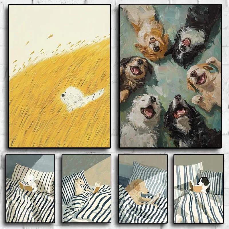 1pcs(No frame)Vintage Greyhound Dogs Reading Breezy Dog in Nature Happy Dogs Animal Poster Canvas Painting Wall Art Pictures