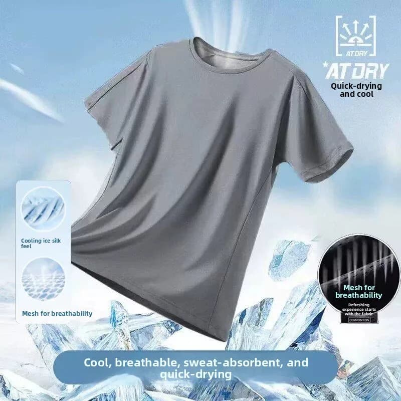 Men's Short Sleeve T-Shirt Ice Silk Cool Sensation Breathable Quick Dry Workwear Summer Outdoor Casual Style round Neck Top