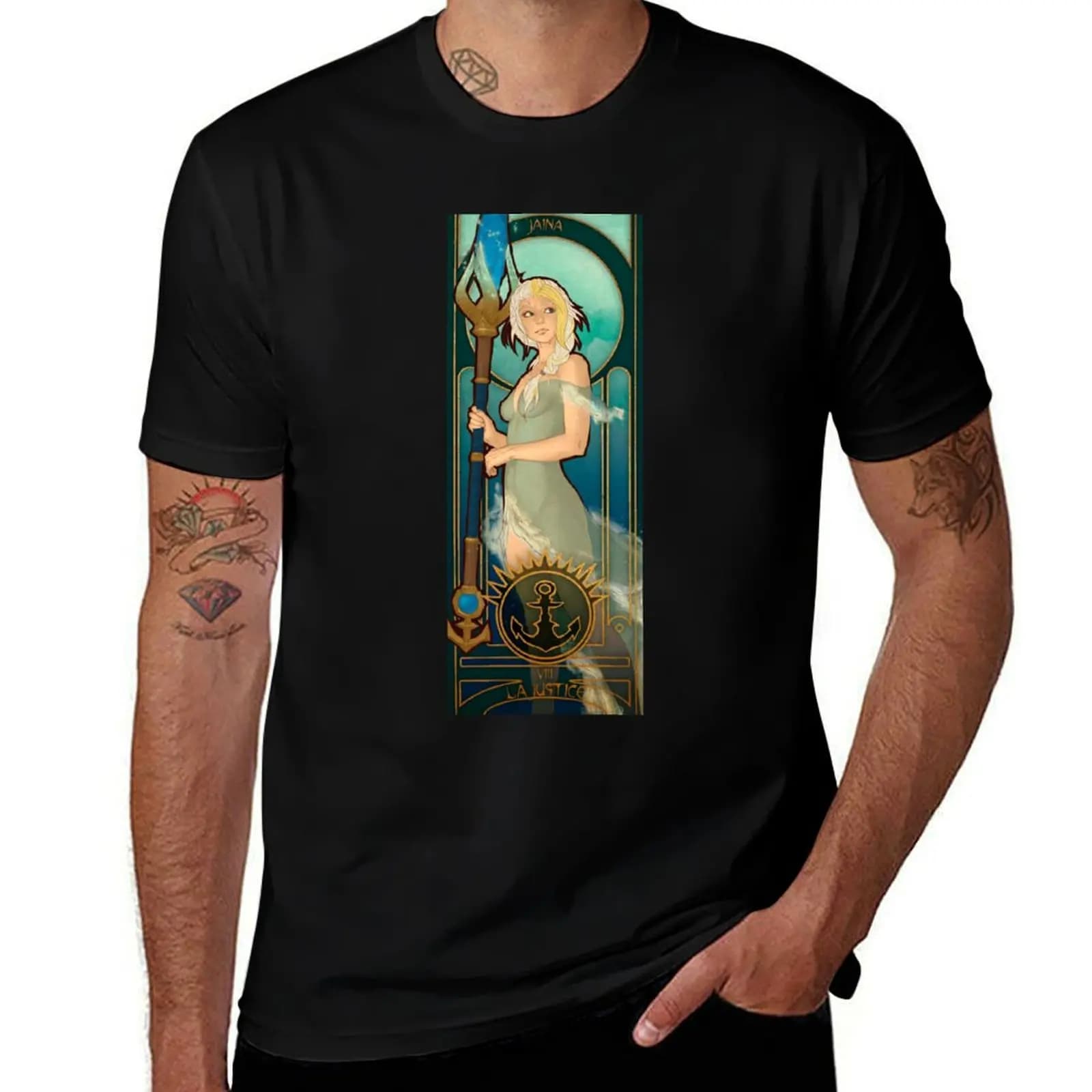 Fanart: Carta dei Tarocchi in stile Art Nouveau: Giustizia, T-shirt Jaina, T-shirt casual da indossare tutti i giorni