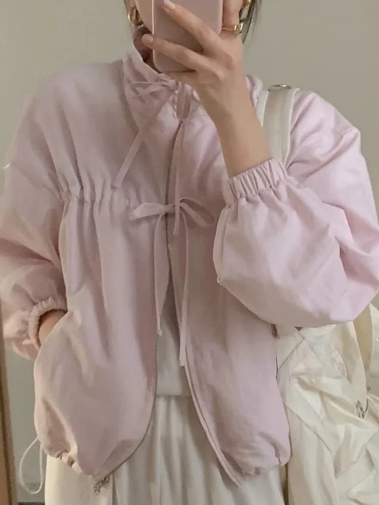 Giacca Corta Chic Primaverile ed Estiva per Donna con Cintura Annodata, Cerniera, Collo Alto, Maniche Lunghe e Protezione Solare