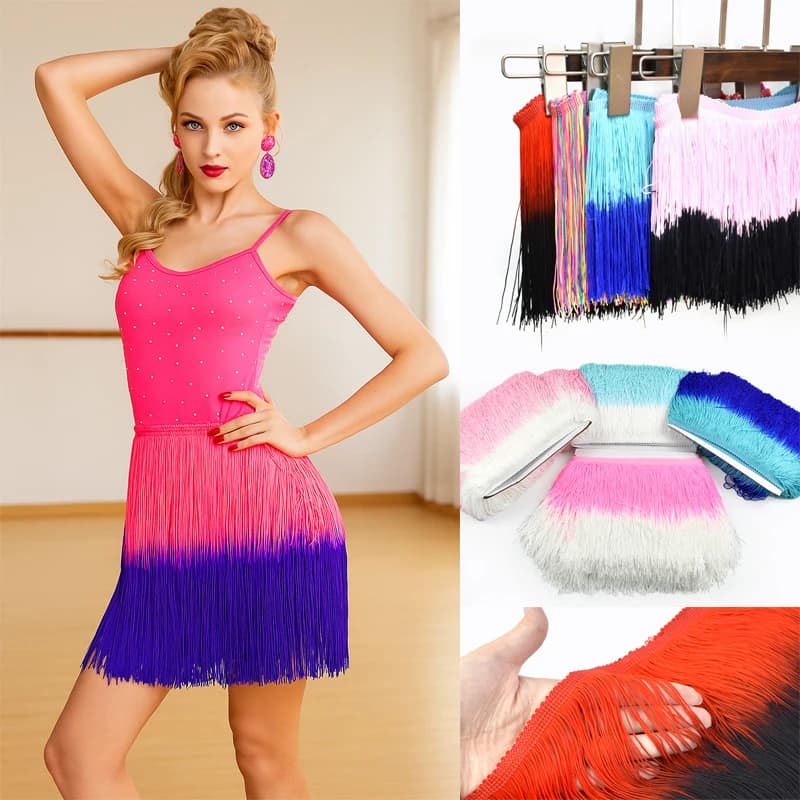 2/5 Metri 20 centimetri Gradiente Frangia Nappe Vestito Latino Tenda Lace Trim Nappa Frange Cucito Abbigliamento Rifiniture Accessori FAI DA TE