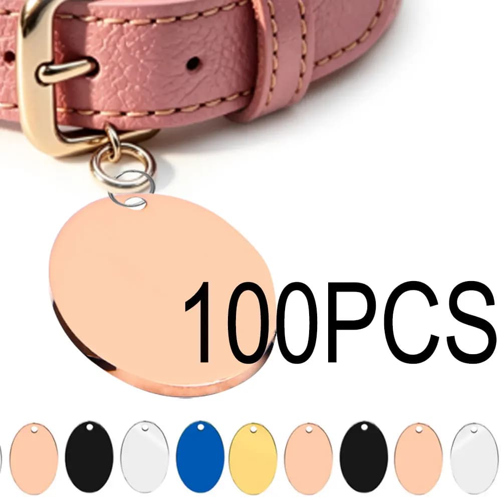 100PCS Stainless steel Pet Metal ID Tag Blank Label Mirror Dog Pendant Charms Can Be Laser Engraved With Personalized Cat