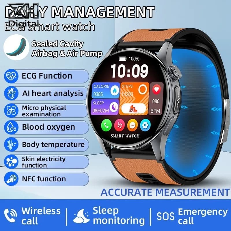 Smartwatch ZH with Digital AMOLED Screen, Calls, ECG, Blood Pressure Measurement, AI Physical Examination, for Men and Women