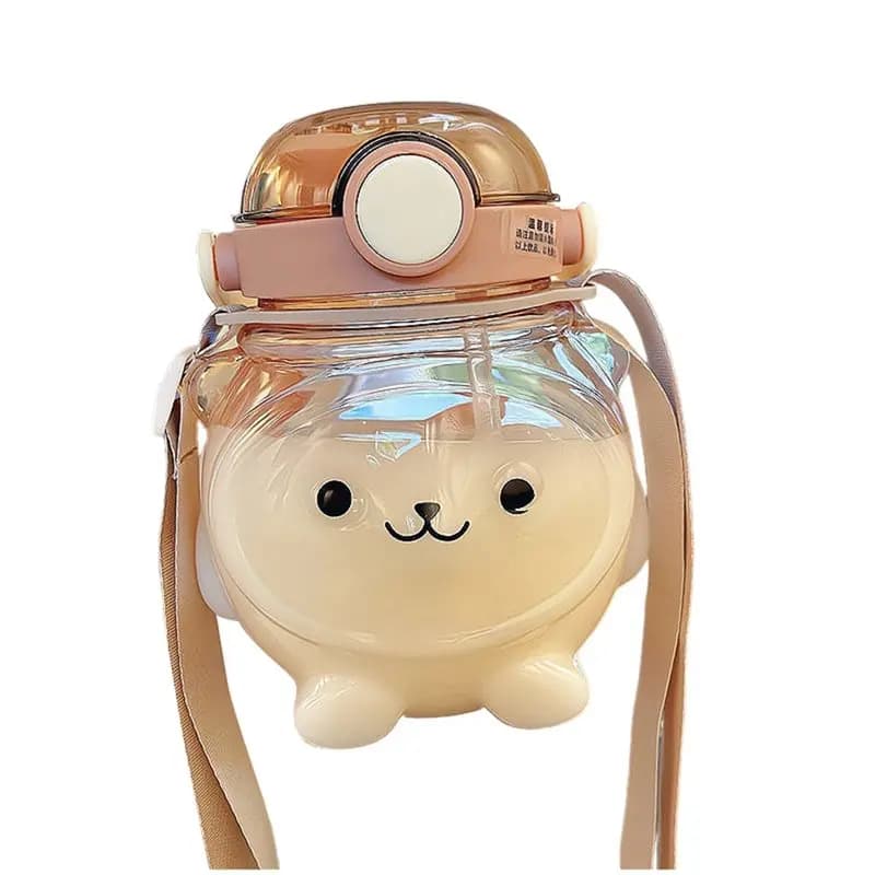 Children's Water Bottle Plastic Water Bottle Bear Straw Cup Cute Bear Design With Straw Little-Bear Straw Cup Coffee-ABQU