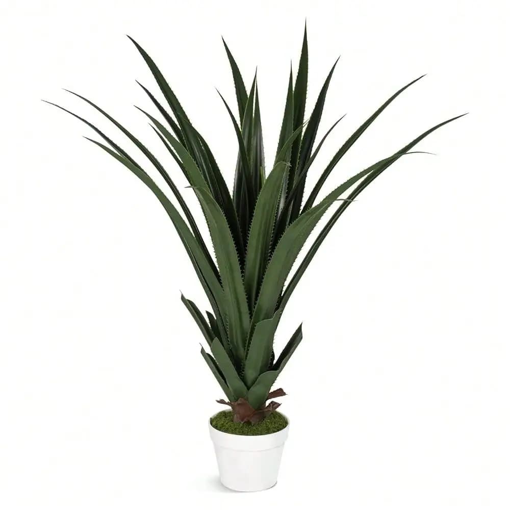 Pianta di Agave Artificiale da Interno/Esterno, Realistica con Foglie e Muschio, in Vaso Bianco, per Pavimento