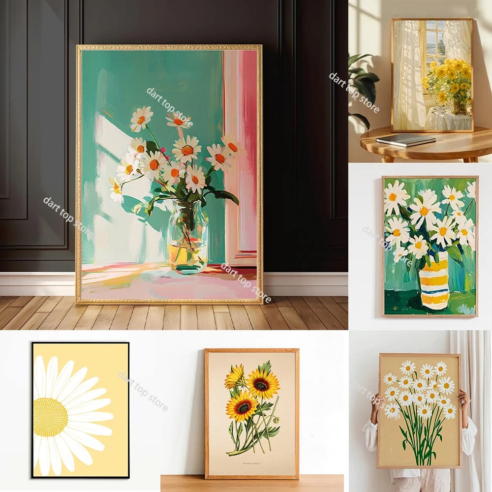 （2D Tin painting）Bohemian Flower Art Printing Painting Wall Art Decor Poster Spring/Summer Flower Art Room Bedroom Living Roo