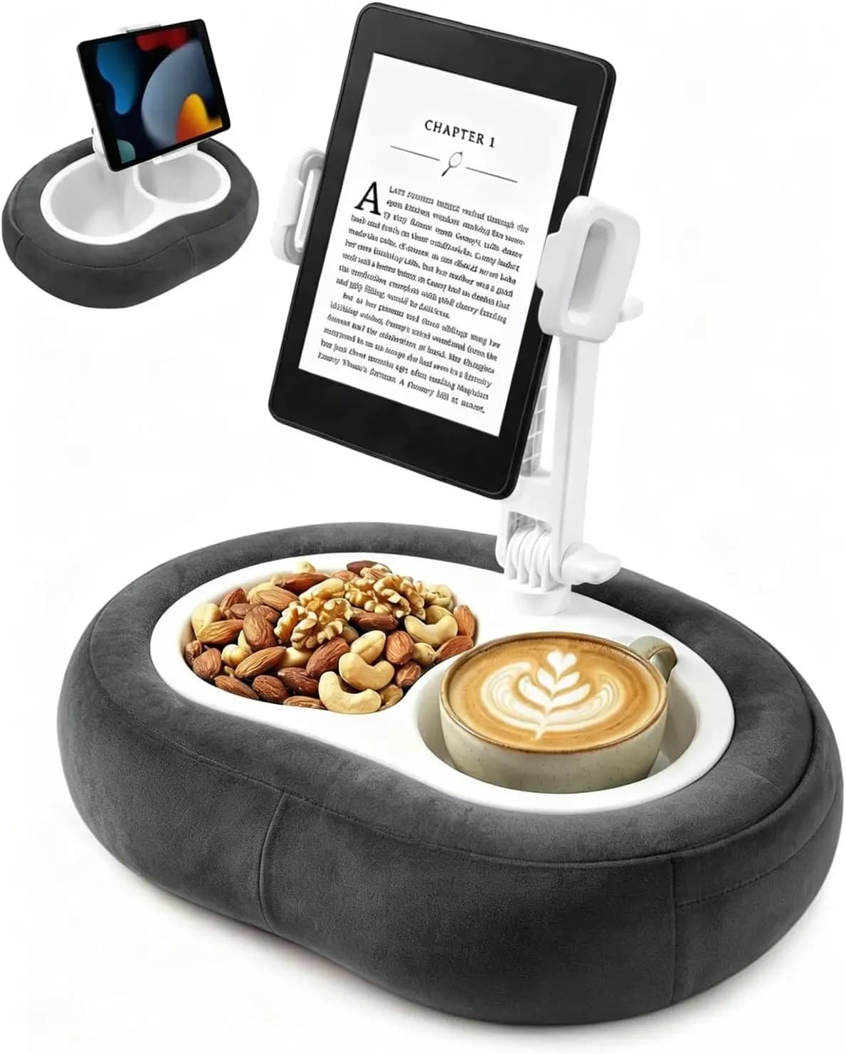 Supporto morbido per tablet da 5-12,9 pollici, 360° ° Supporto Girevole, Ciotola Staccabile, per Lettura a Letto e Relax