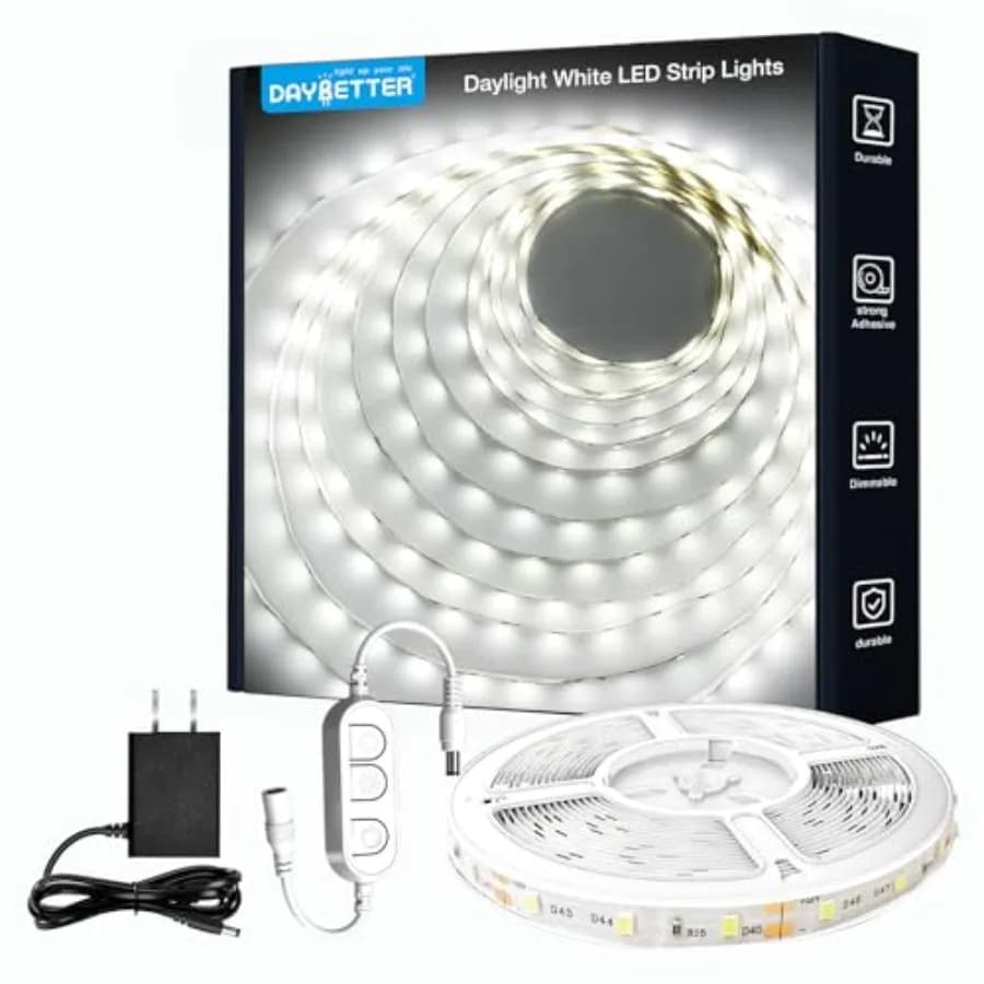 White LED Strip Light, 20 Feet Dimmable Bright Rope Lighting, 6500K 24V Strips, 360 LEDs 2835 Tape Lights for Bedroom, Kitchen,