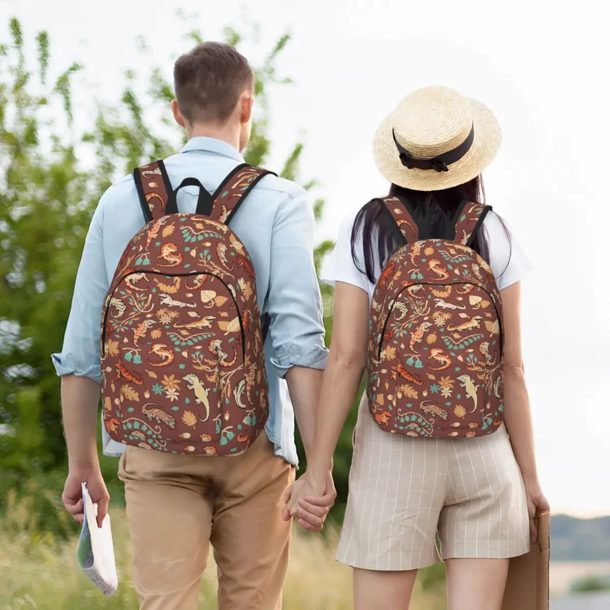 Autunno Geckos in marrone chiaro Zaino Studente Ragazzi Ragazze BookBag Borsa da scuola per bambini Borse a tracolla per computer per uomo Donna