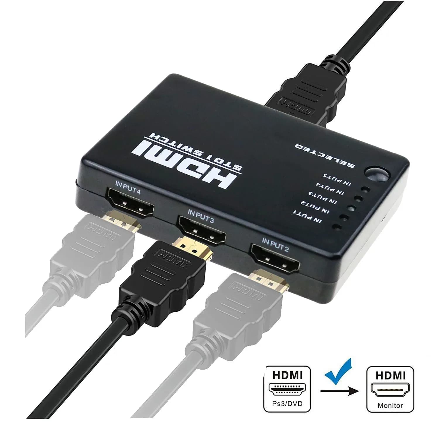 NUOVO HUB 5 Porte 1080P Video Switch HDMI Switcher Splitter compatibile HDMI con scatola splitter remota IR per HDTV DVD PS3