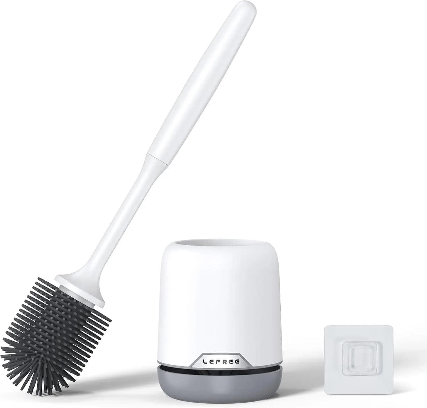 Silicone Toilet Brush & Holder Set, Non-Slip Handle, Soft TPR Bristles, Wall-Mounted or Floor-Standing