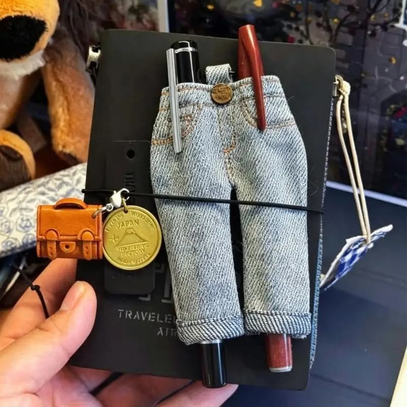 96BA Mini Jeans Fabric Journal Pen OrganiserFabric Pen Clip for Notebook Carry, Planner Carry, Bag Decoration, Daily Hanging,